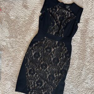 Elegant Black and Nude Lace Dress